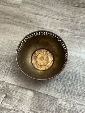Vintage Brass Basket Bowl - Round, Ribbed & Reticulated Design Patina